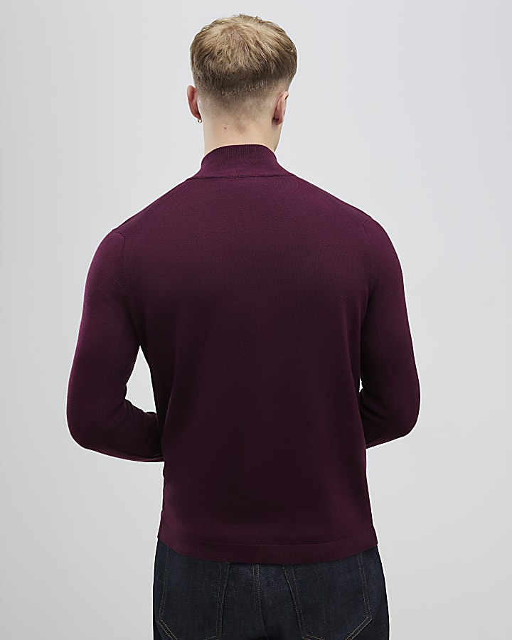 Red Slim Fit Half Zip Jumper