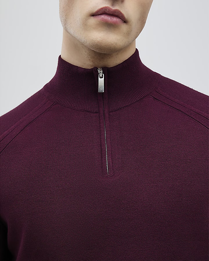 Red Slim Fit Half Zip Jumper