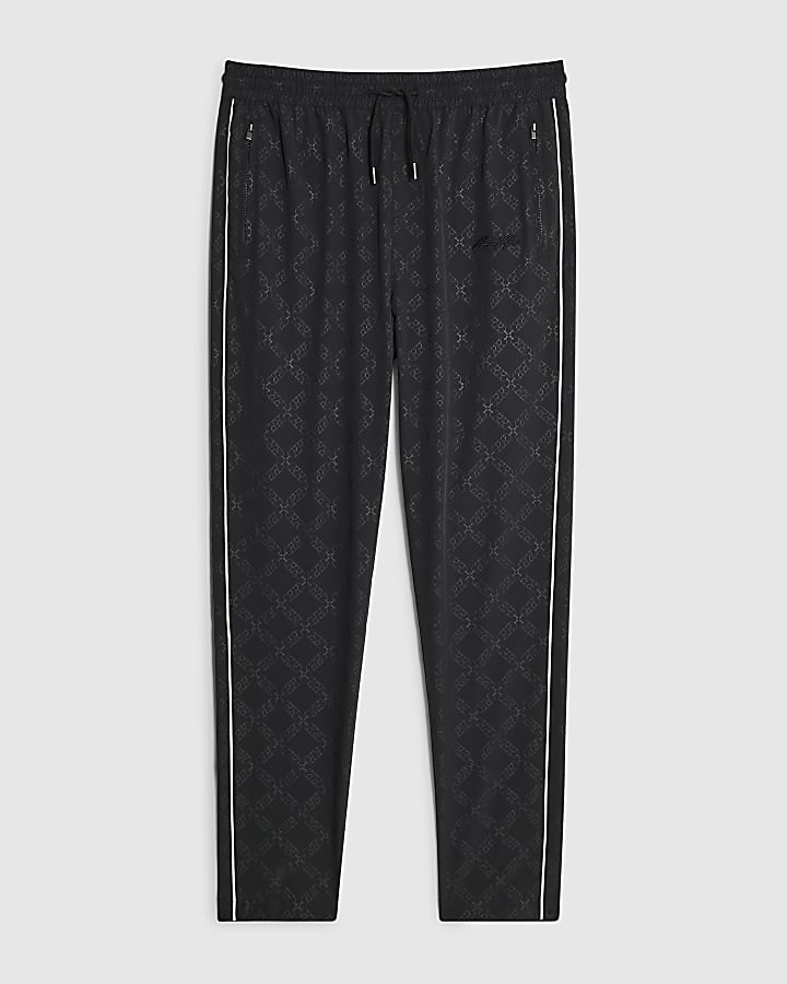 Black Monogram Piped Joggers