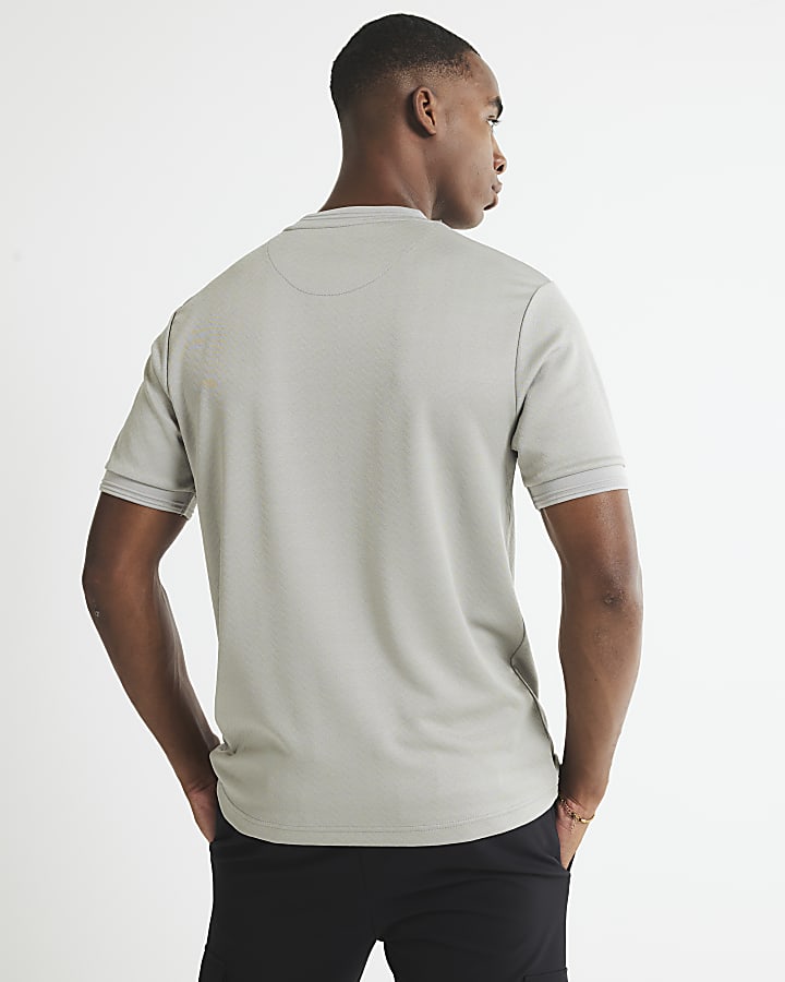 Beige Slim Fit Jacquard Badge T-Shirt