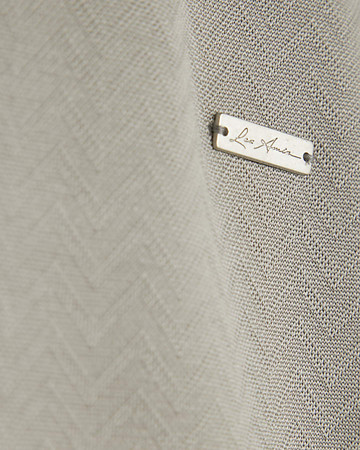 Beige Slim Fit Jacquard Badge T-Shirt