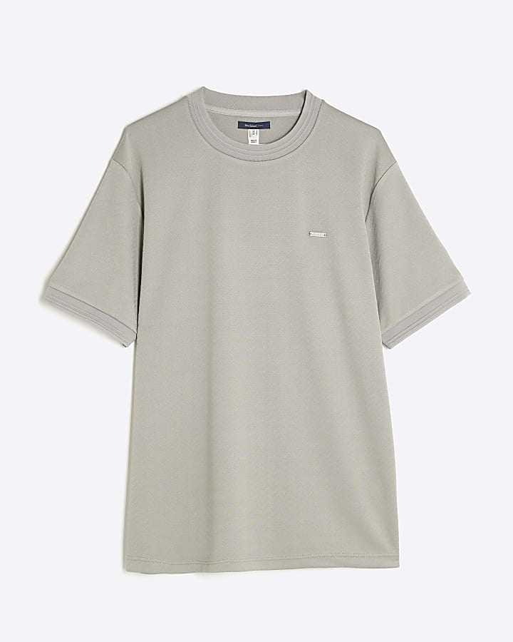 Beige Slim Fit Jacquard Badge T-Shirt