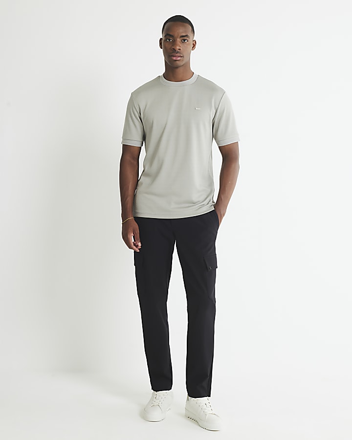 Beige Slim Fit Jacquard Badge T-Shirt