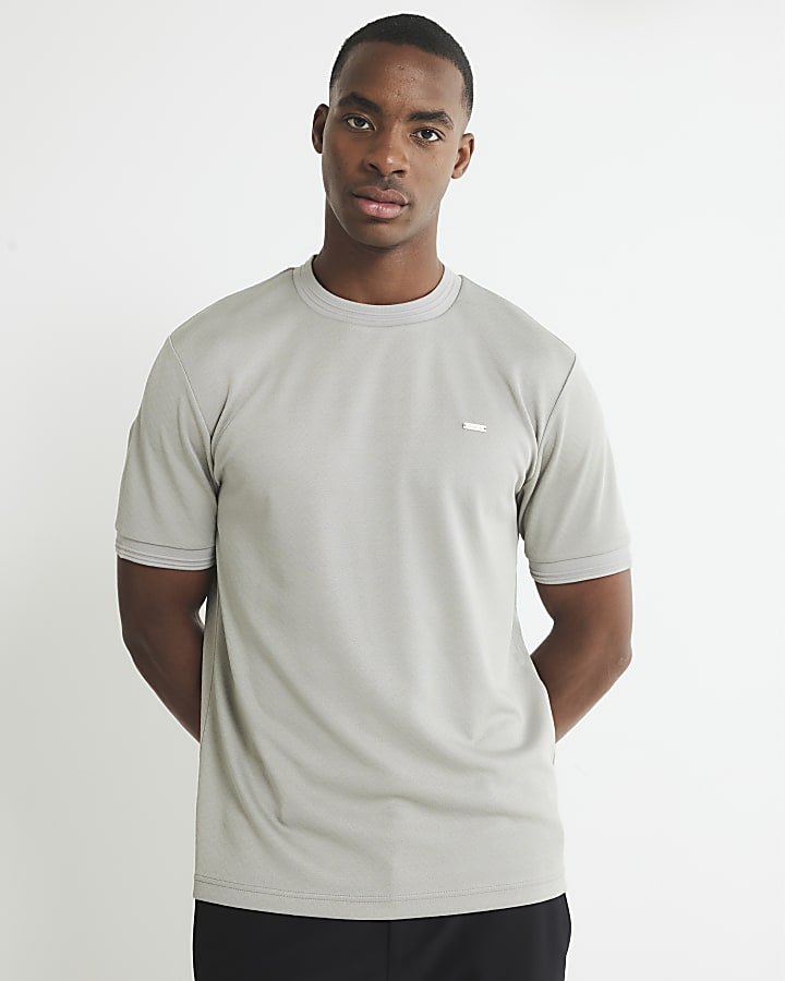 Beige Slim Fit Jacquard Badge T-Shirt