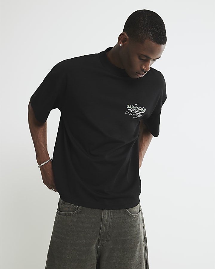 Black Oversized Sanctuaire Camouflage T-Shirt