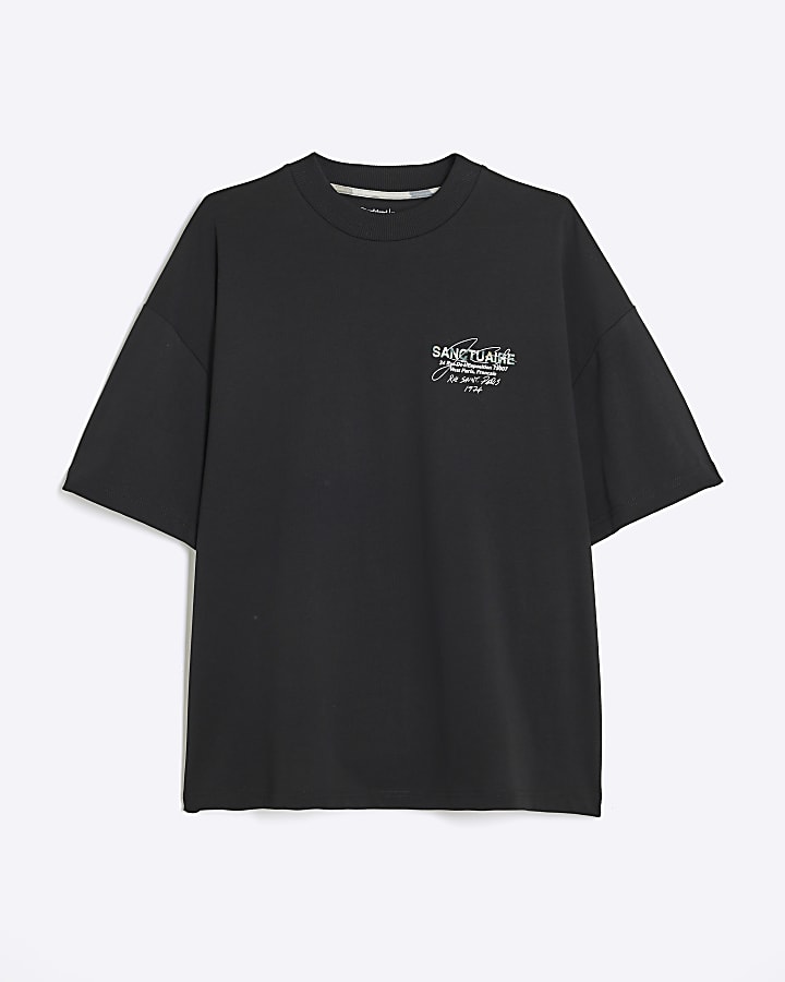 Black Oversized Sanctuaire Camouflage T-Shirt
