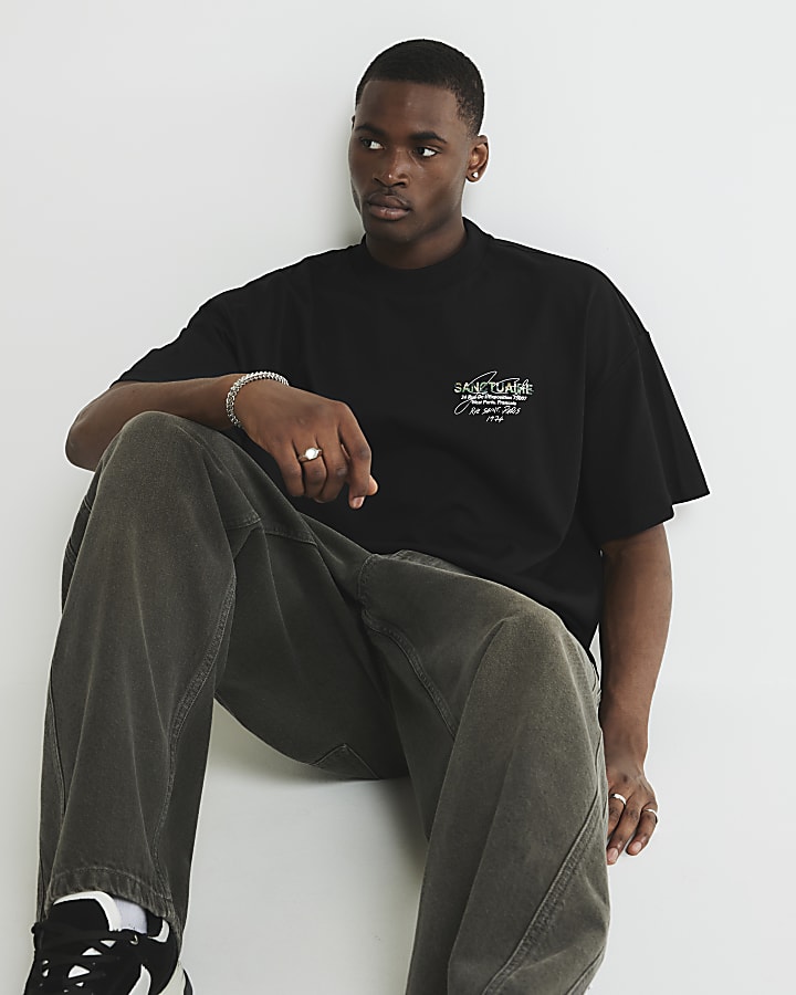 Black Oversized Sanctuaire Camouflage T-Shirt