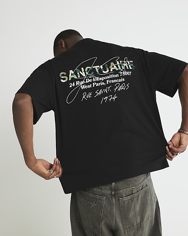 Black Oversized Sanctuaire Camouflage T-Shirt