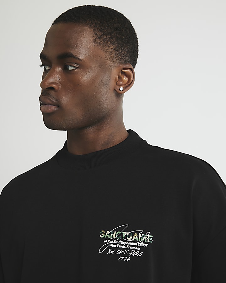Black Oversized Sanctuaire Camouflage T-Shirt