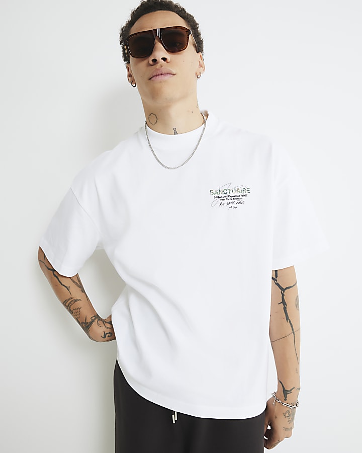White Oversized Sanctuaire Camouflage T-Shirt