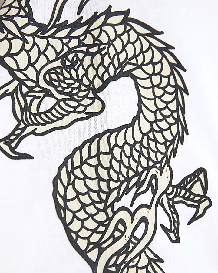 White Japanese Dragon Sleeve T-Shirt