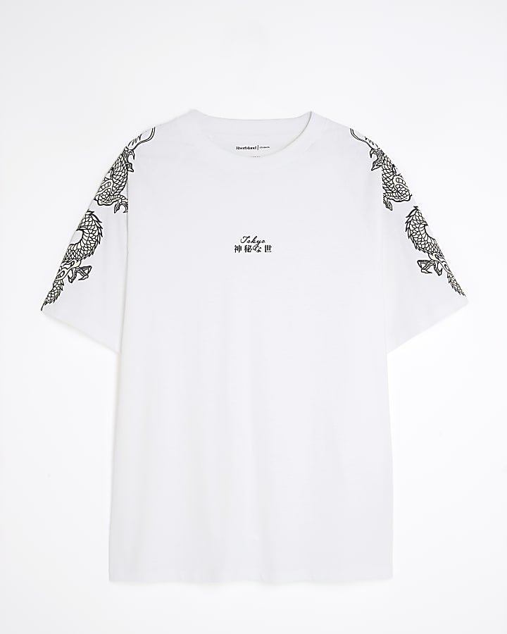 White Japanese Dragon Sleeve T-Shirt