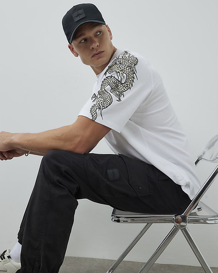 White Japanese Dragon Sleeve T-Shirt