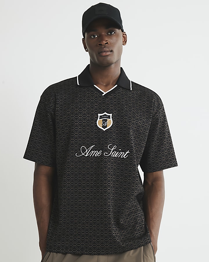 Black Ame Saint Football Polo Shirt