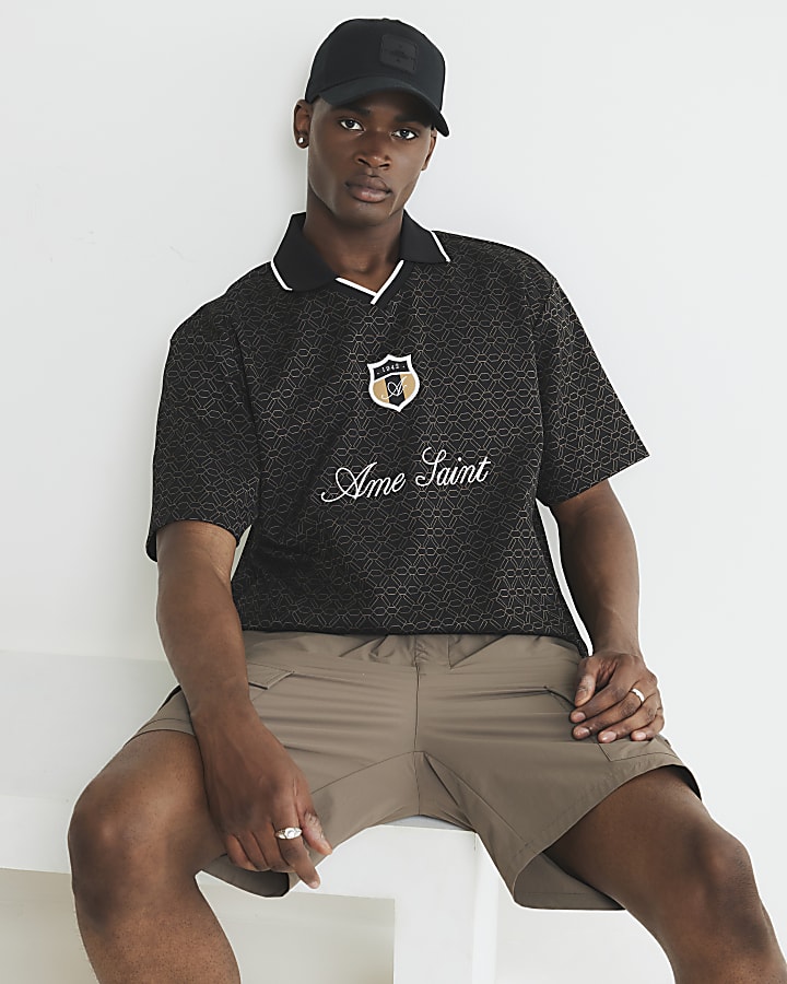 Black Ame Saint Football Polo Shirt