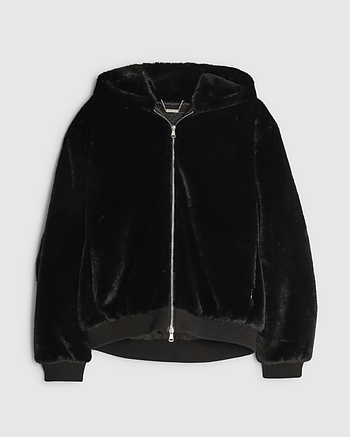 Black Oversized Fit Faux Fur Hoodie