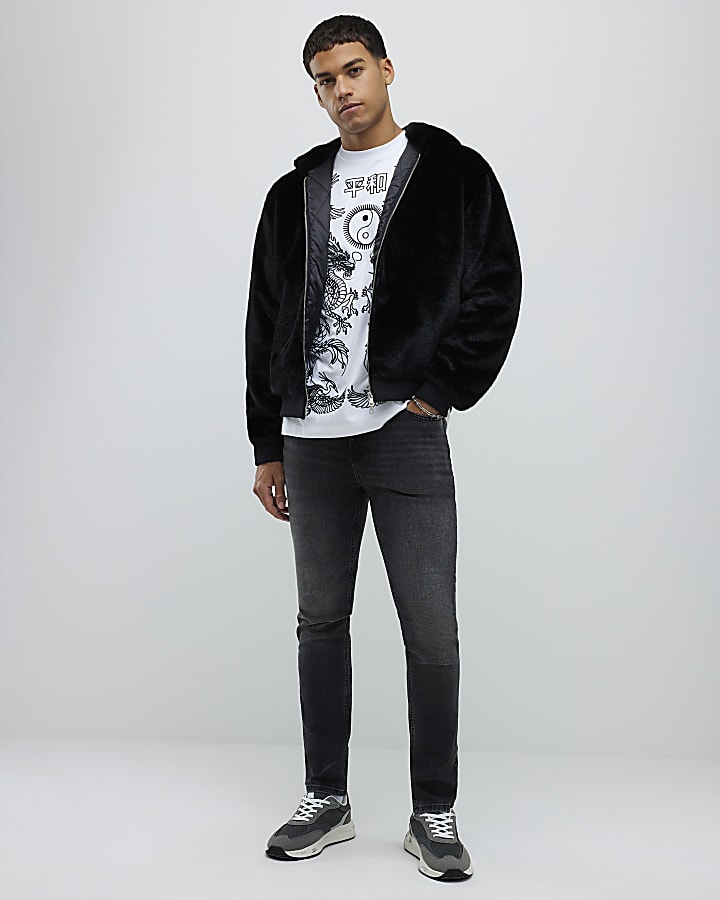 Black Oversized Fit Faux Fur Hoodie