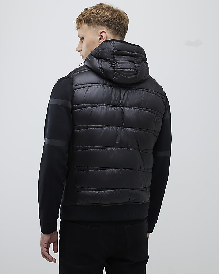 Black Hybrid Hooded Gilet