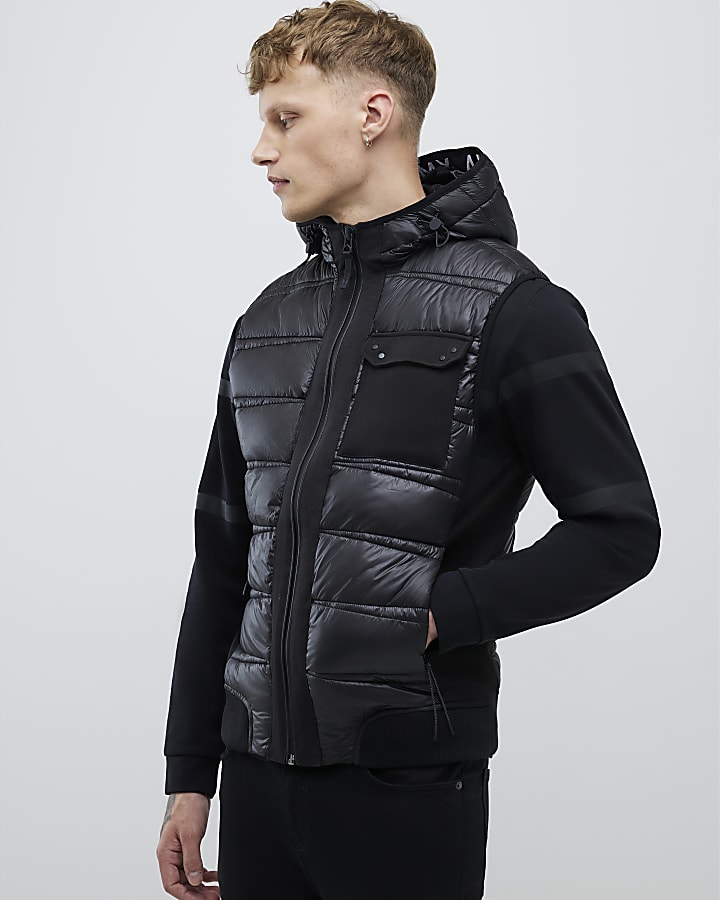 Black Hybrid Hooded Gilet
