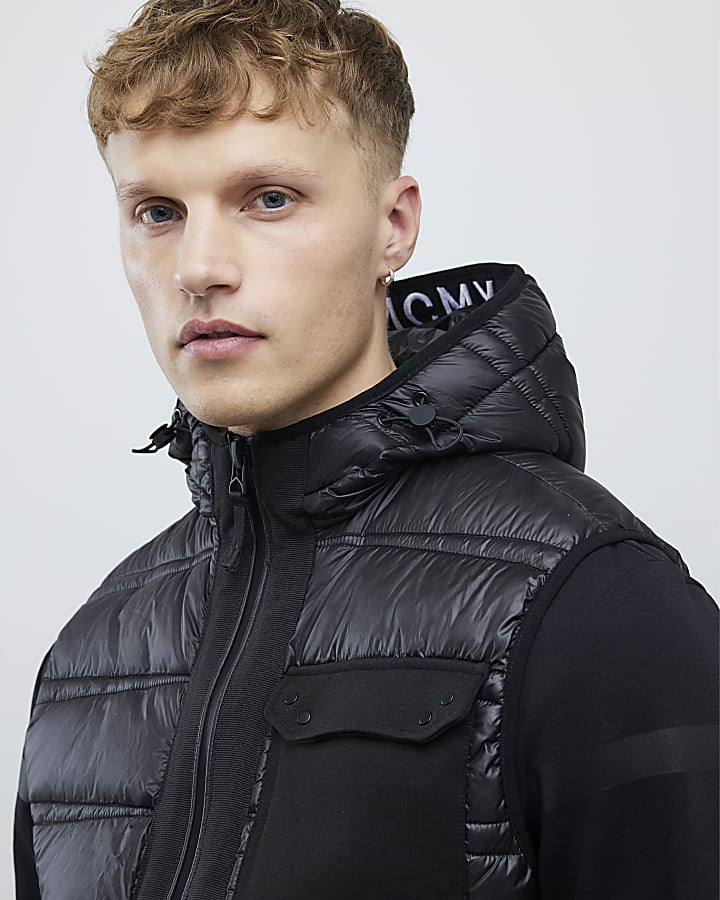 Black Hybrid Hooded Gilet