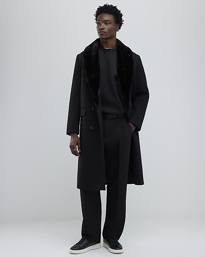 Black Faux Fur Collar Coat