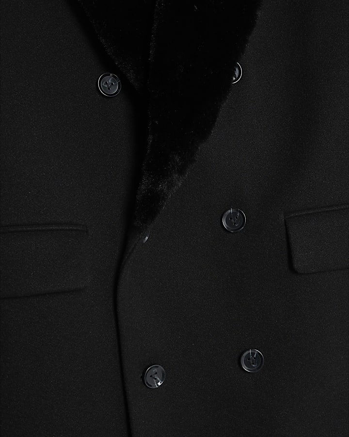 Black Faux Fur Collar Coat