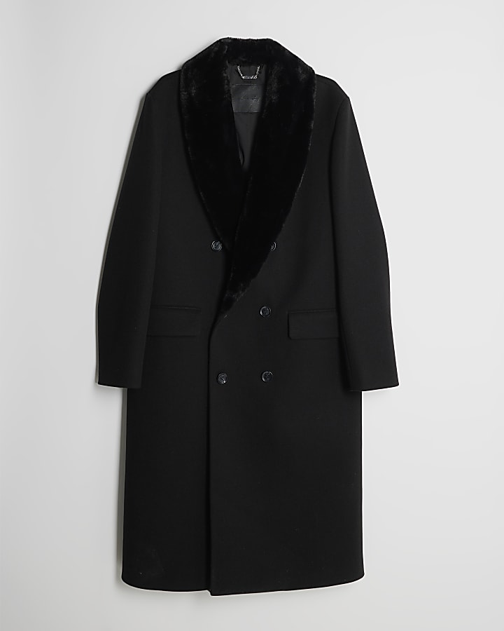 Black Faux Fur Collar Coat