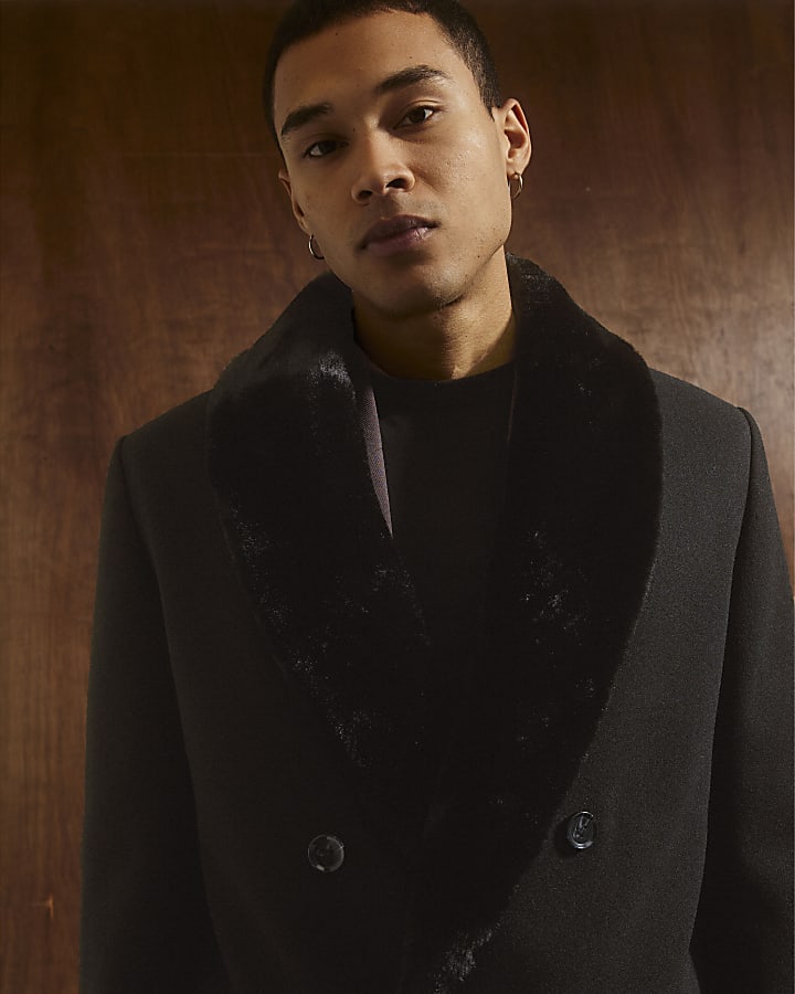 Black Faux Fur Collar Coat