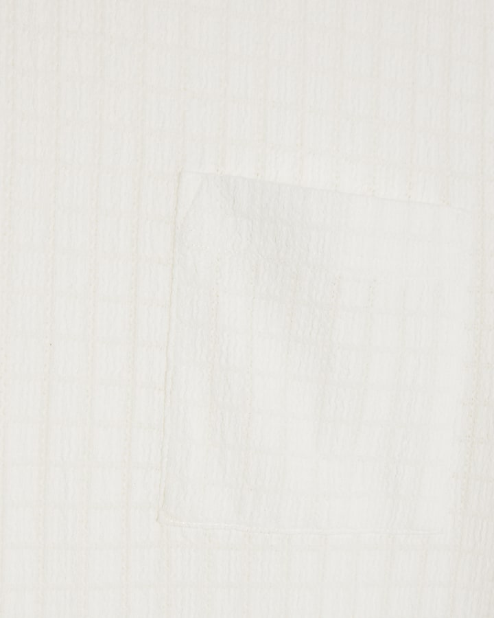 White Slim Fit Textured Grid T-Shirt