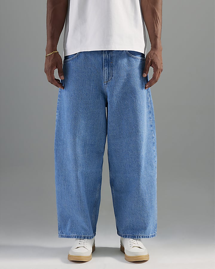 Blue Barrel Leg Jeans