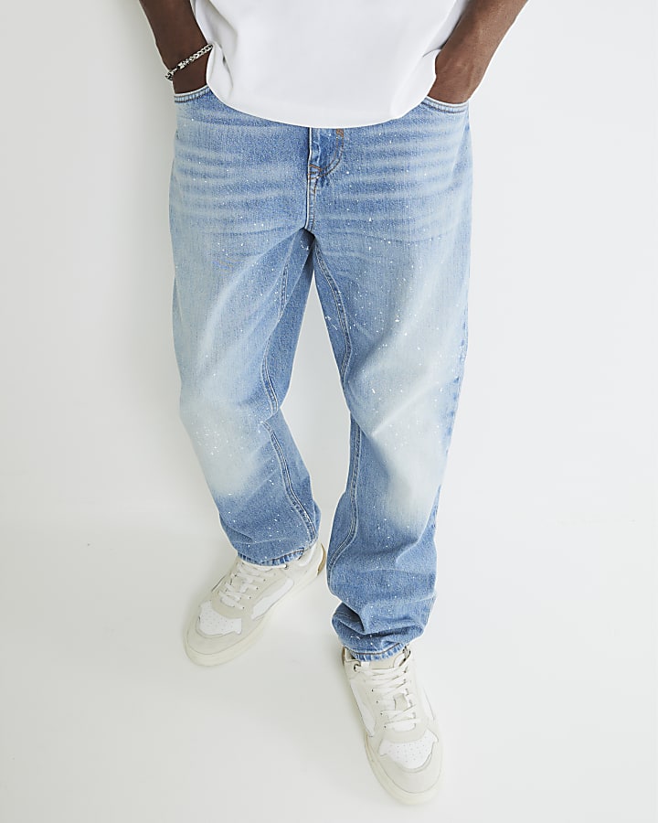 Blue Paint Splat Straight Jeans