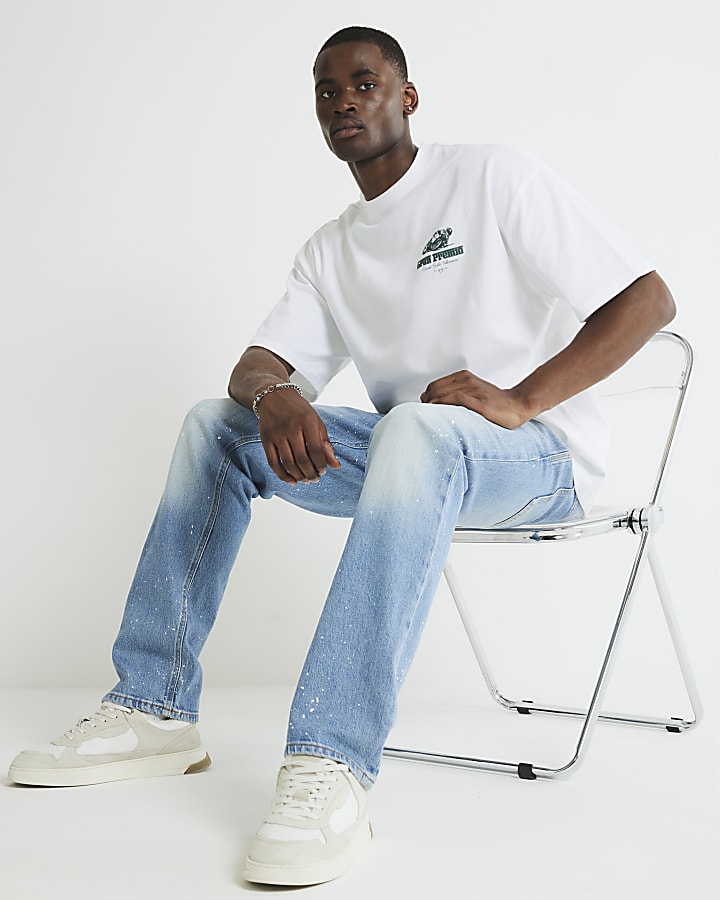 Blue Paint Splat Straight Jeans