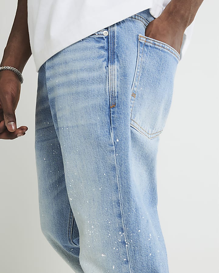Blue Paint Splat Straight Jeans