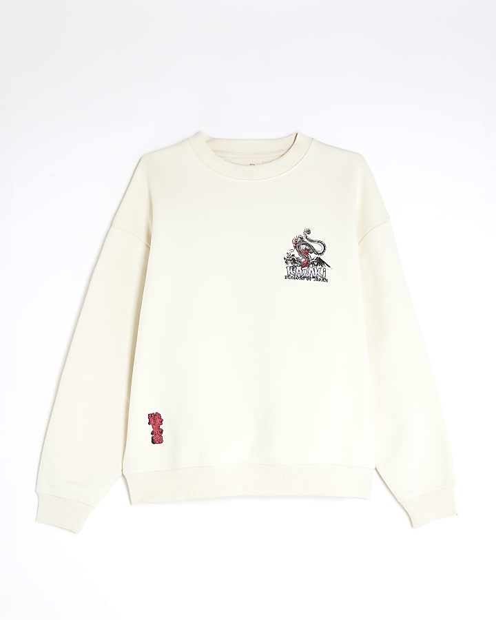 Cream Regular Fit Dragon Sweatshirt