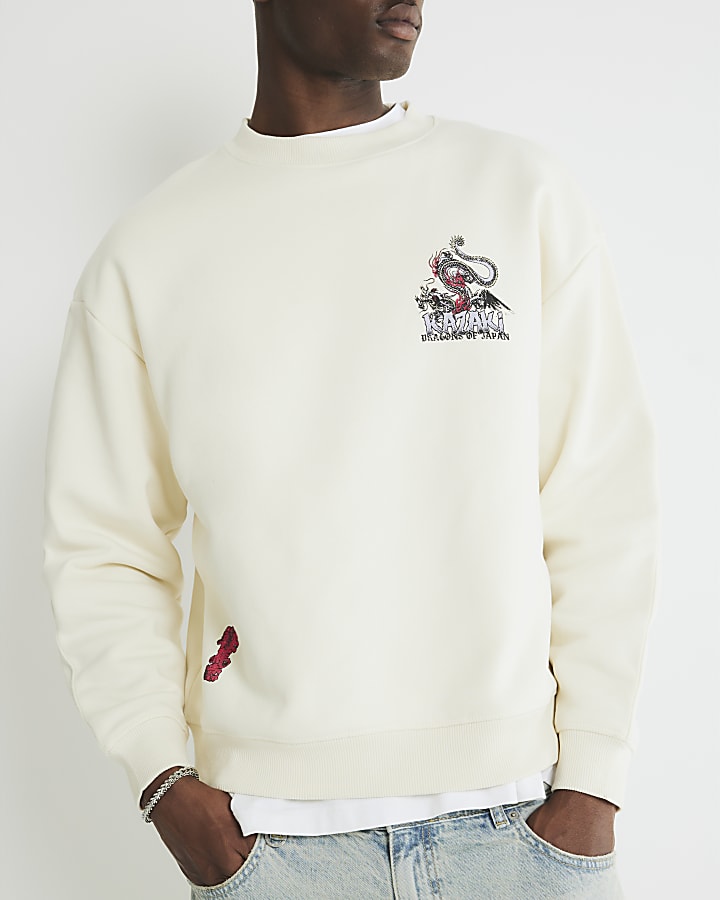 Cream Regular Fit Dragon Sweatshirt