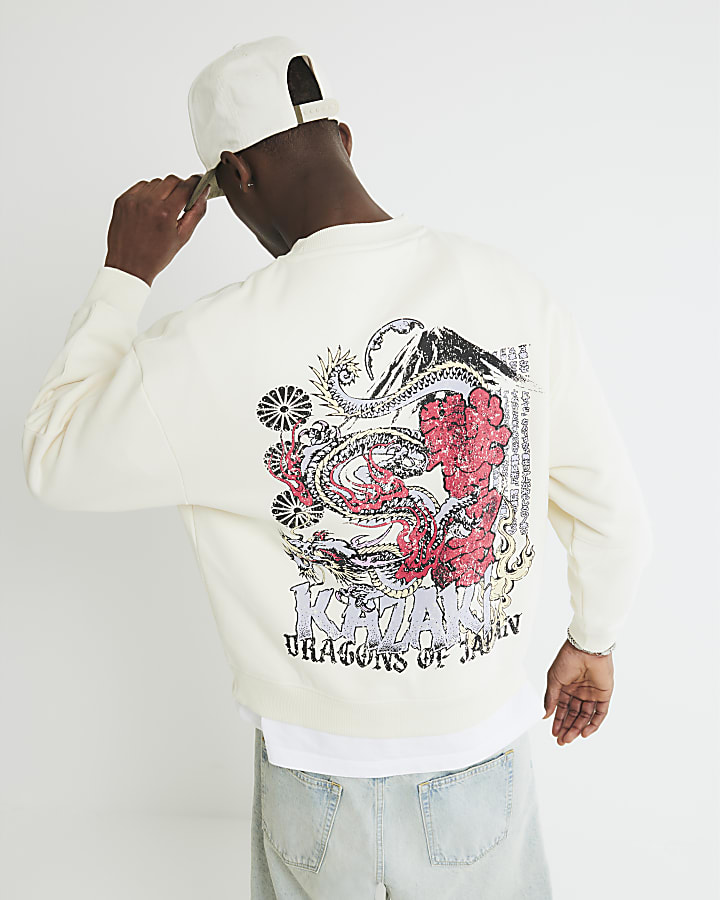 Cream Regular Fit Dragon Sweatshirt