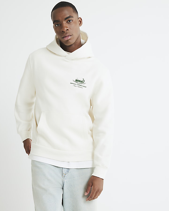 Cream Regular Fit Gran Premio Car Hoodie