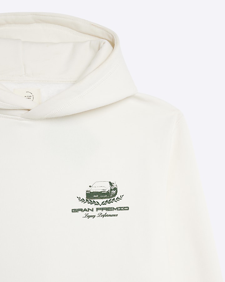Cream Regular Fit Gran Premio Car Hoodie