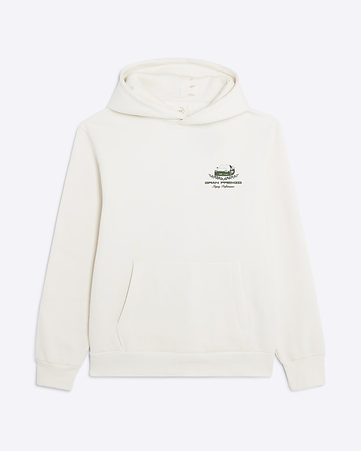 Cream Regular Fit Gran Premio Car Hoodie