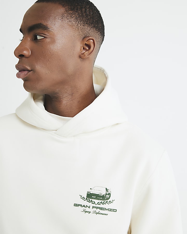 Cream Regular Fit Gran Premio Car Hoodie