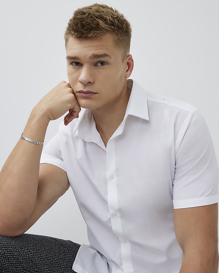 White Slim Fit Short Sleeve Shirt