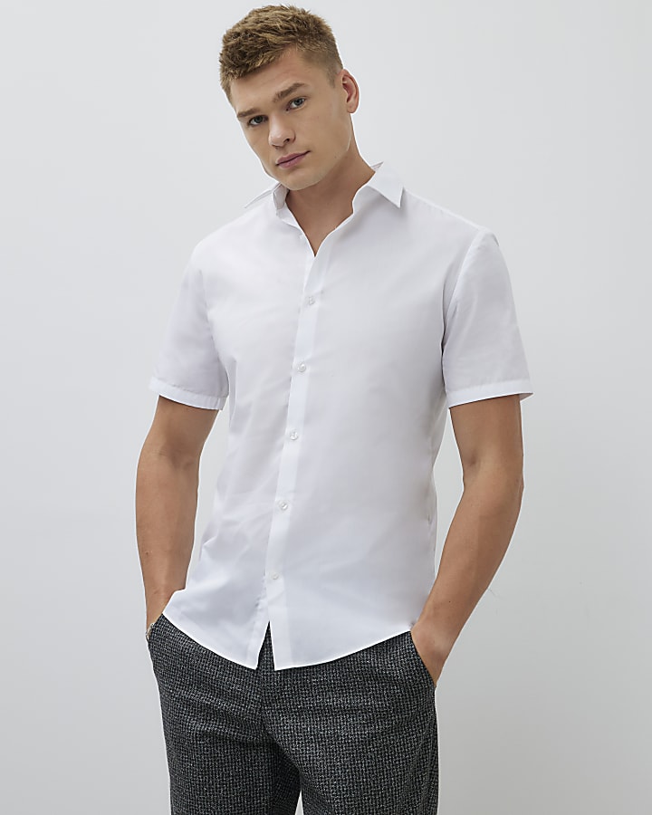 White Slim Fit Short Sleeve Shirt
