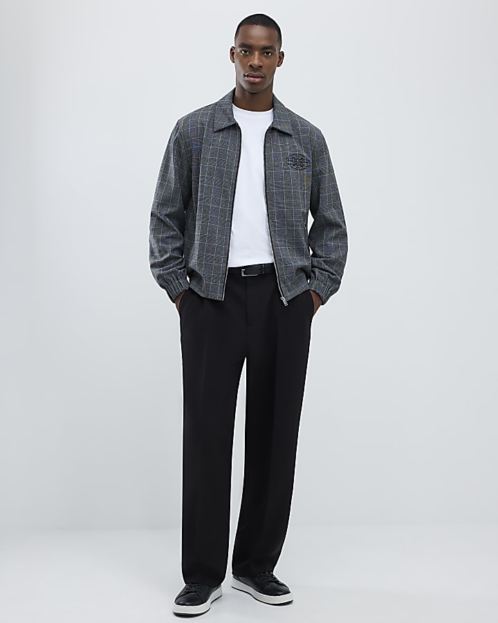 Grey Slim Fit Zip Check Jacket