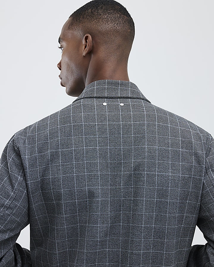 Grey Slim Fit Zip Check Jacket