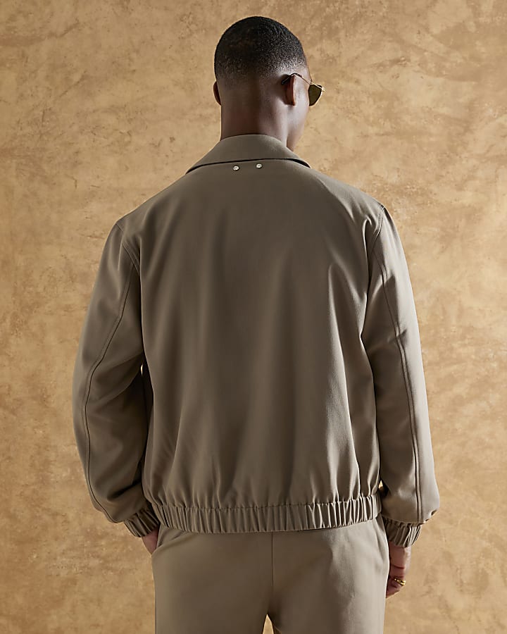 Beige Regular Fit Zipped Harrington Jacket