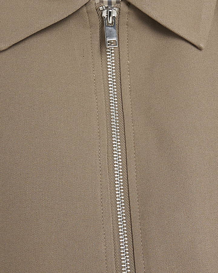 Beige Regular Fit Zipped Harrington Jacket