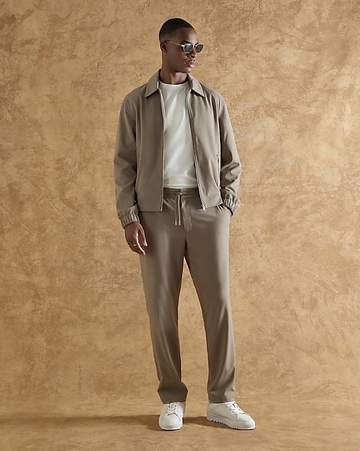 Beige Regular Fit Zipped Harrington Jacket