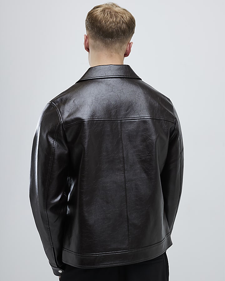 Brown Faux Leather Western Jacket
