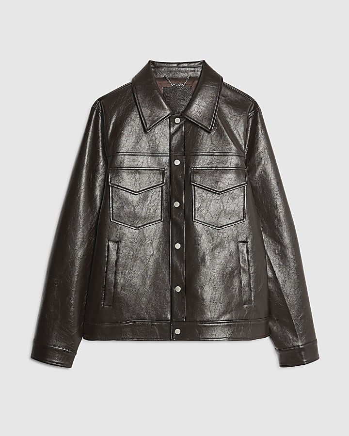Brown Faux Leather Western Jacket