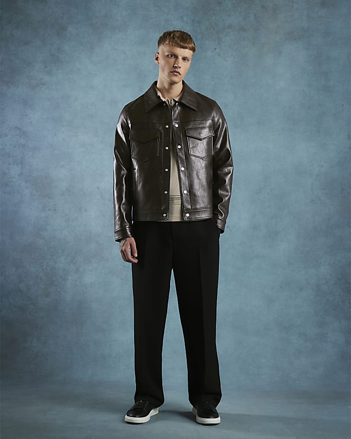 Brown Faux Leather Western Jacket